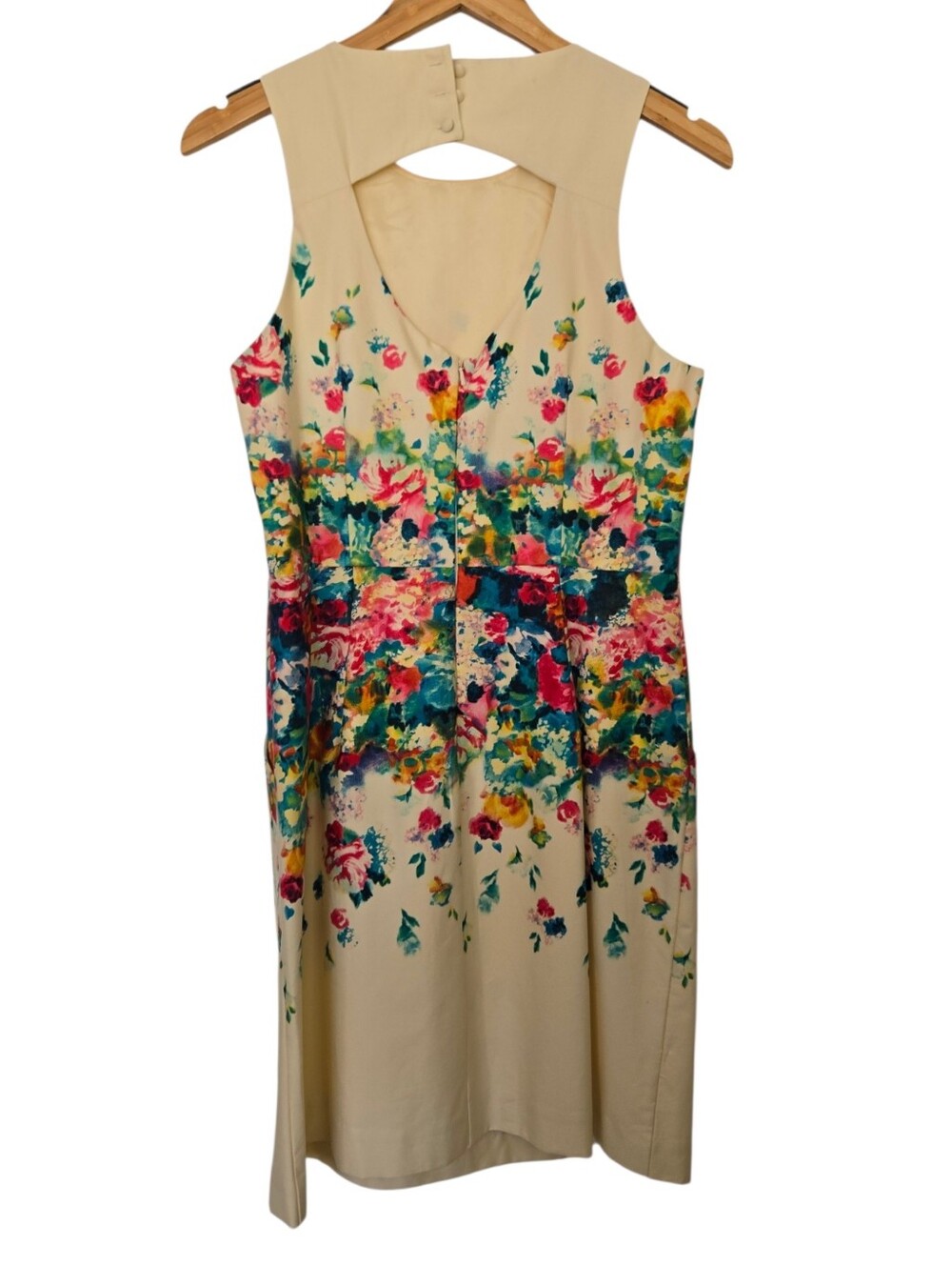 Anthropologie Maeve Watercolor Floral Sheath Dress Pockets Size 12 - Picture 8 of 8